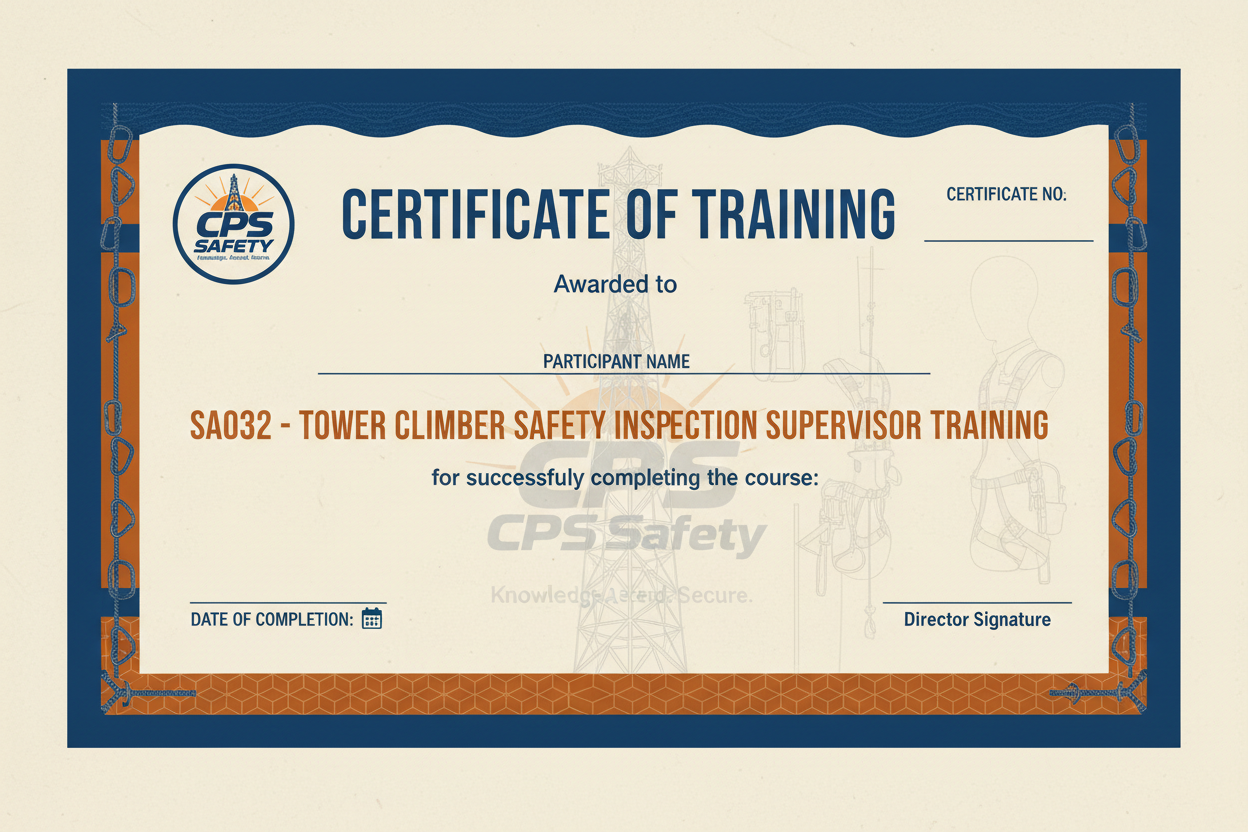 SA032 Training Certificate Sample